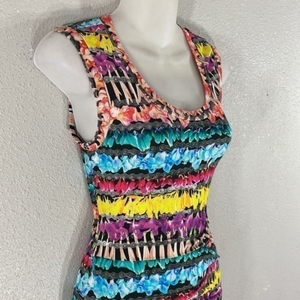 Nicole Miller Artier floral bike chain stripe bodycon dress O6 - Picture 5 of 13